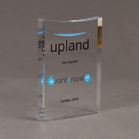 Screen printed acrylic award with Upland logo and text.